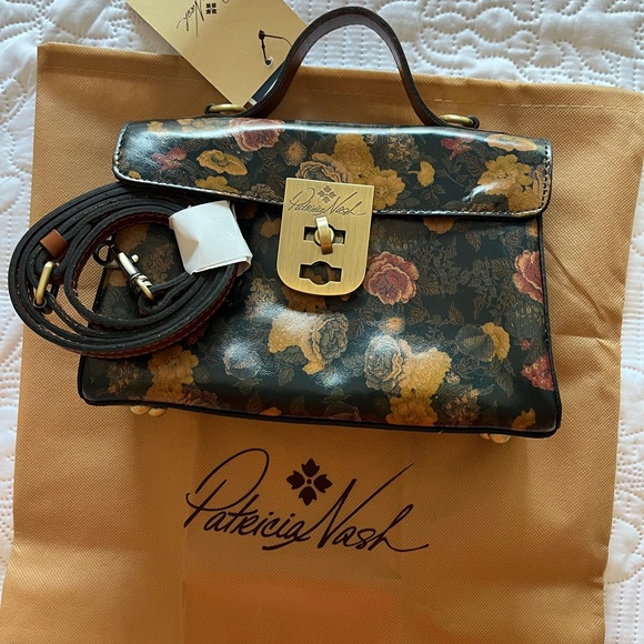 Patricia Nash Dark Floral Top-Handle Satchel with Brushed-Gold Hardware - Picture 4 of 4